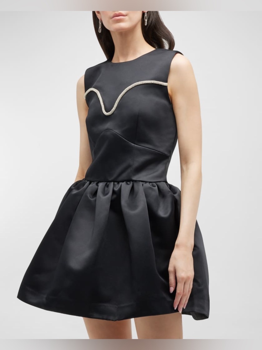 Tanya Taylor Noaki Embellished Black Satin Party Cocktail Mini Dress, Sz 4